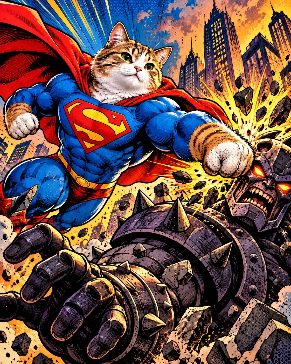 Super Cat in a comic city fight